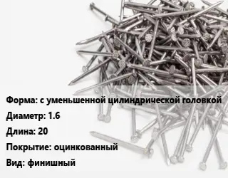 Гвоздь с уменьшенной цилиндрической головкой 1.6х20 оцинкованный финишный